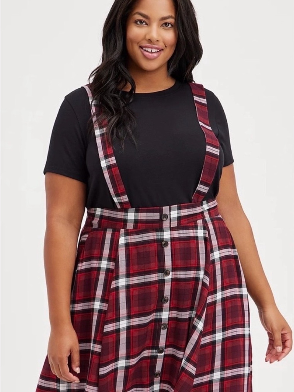 torrid Red Plaid Suspender Skirt - Picture 1 of 14